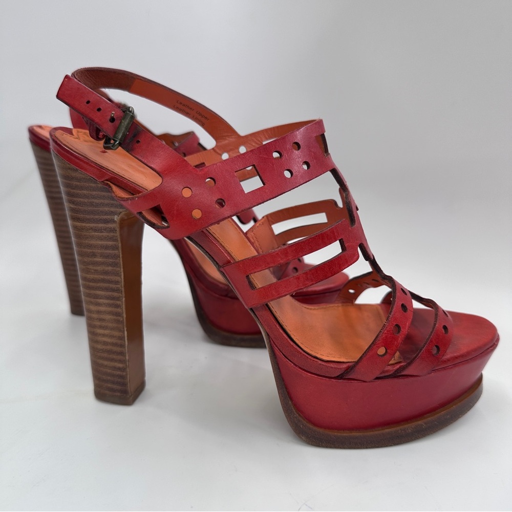 Via Spiga Gwena Strappy Leather Sandal Heels with Geometric Cutout size 8M - Picture 3 of 9